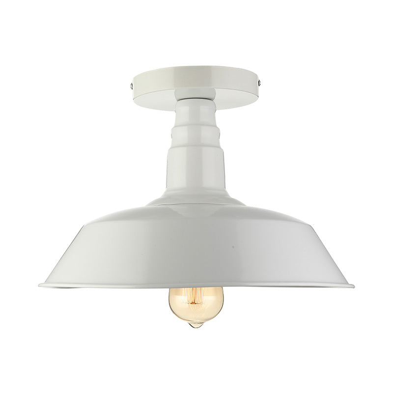 Vintage Iron Barn Dining Room Ceiling Light Fixture - 1 Light, Black/White Semi Flush - 10", 14", or 18" Diameter