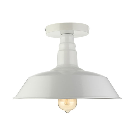 Vintage Iron Barn Dining Room Ceiling Light Fixture - 1 Light, Black/White Semi Flush - 10", 14", or 18" Diameter