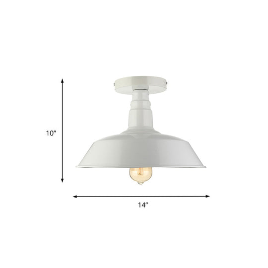 Vintage Iron Barn Dining Room Ceiling Light Fixture - 1 Light, Black/White Semi Flush - 10", 14", or 18" Diameter