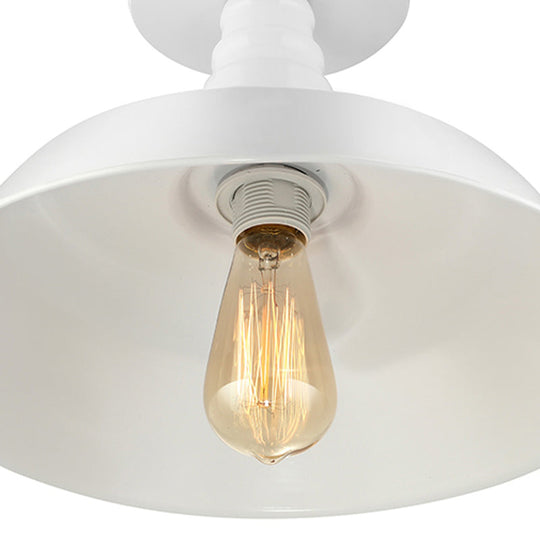 Vintage Iron Barn Dining Room Ceiling Light Fixture - 1 Black/White Semi Flush 10 14 Or 18 Diameter