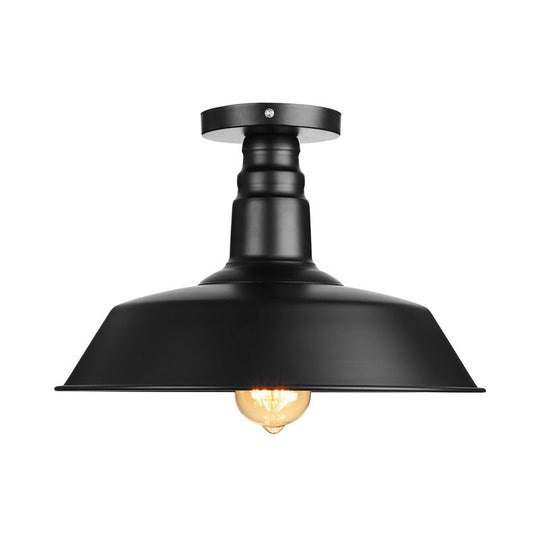 Vintage Iron Barn Dining Room Ceiling Light Fixture - 1 Light, Black/White Semi Flush - 10", 14", or 18" Diameter