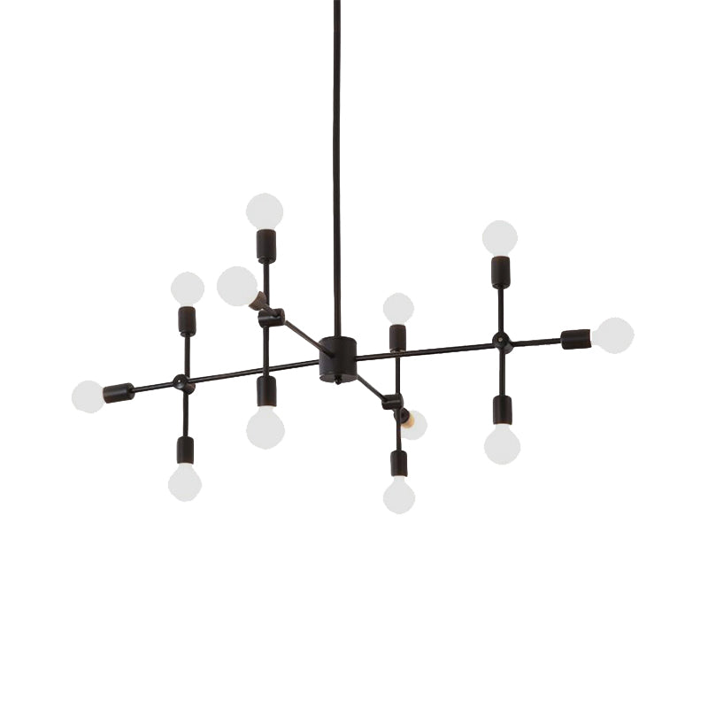 Industrial Metal Chandelier With Open Bulbs - 9/12 Lights In Black/Brass For Dining Room Pendant