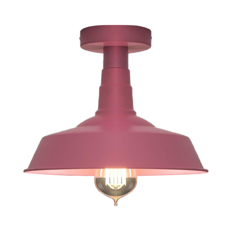 Vintage Barn Semi Flush Mount Ceiling Light in Blue/Green - 1 Light Metal Lighting for Corridor