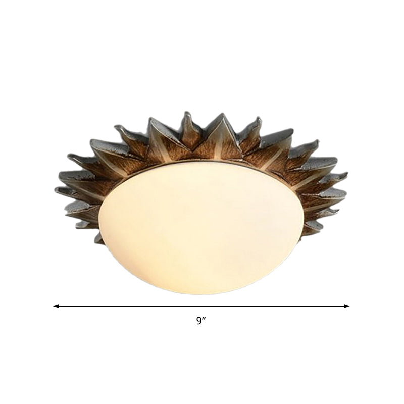 Vintage Black Sunburst Ceiling Light with Opal Glass for Living Room - 9"/15" Wide