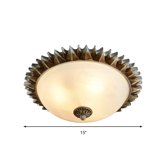 Vintage Black Sunburst Ceiling Light with Opal Glass for Living Room - 9"/15" Wide