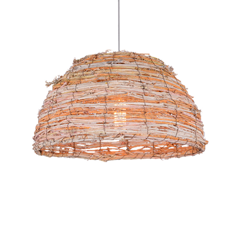 Rustic Pendant Light With Beige Dome Shade For Restaurant Ceiling Hanging