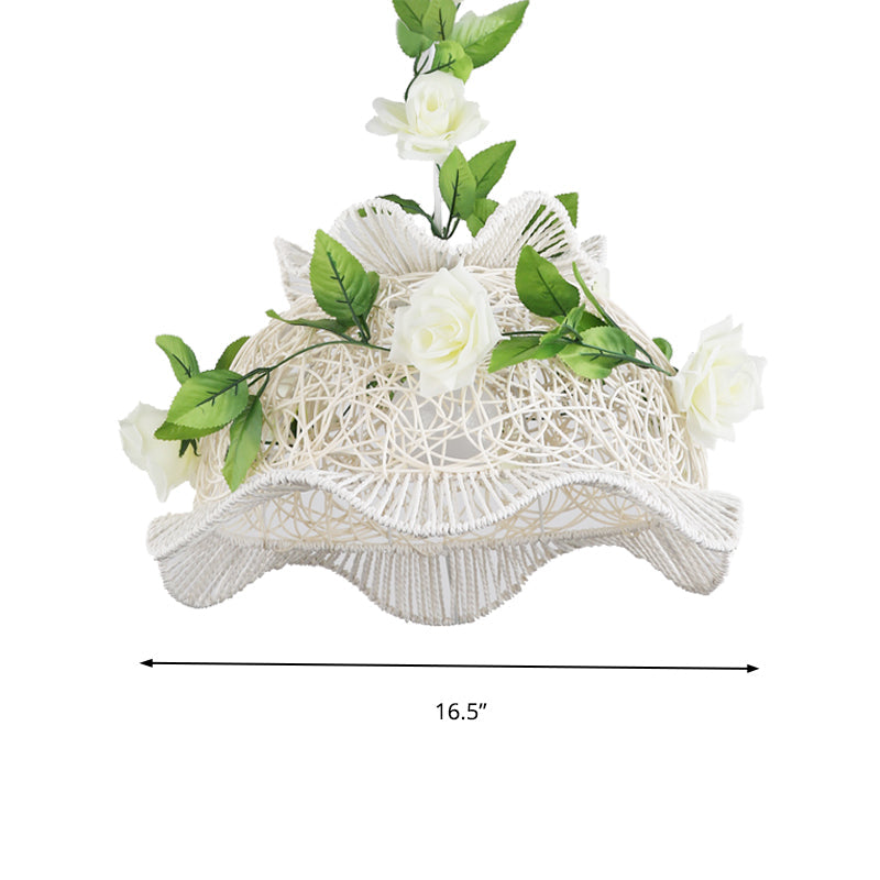 Suspension rustique Bine : lampe suspendue à tambour/festonnée à une seule lumière en blanc