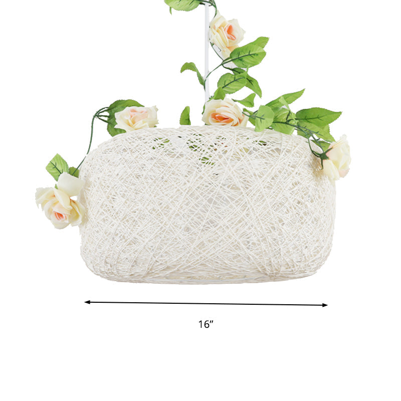 Rustic White Pendant Light With Drum/Scalloped Design - Single Hanging Lamp