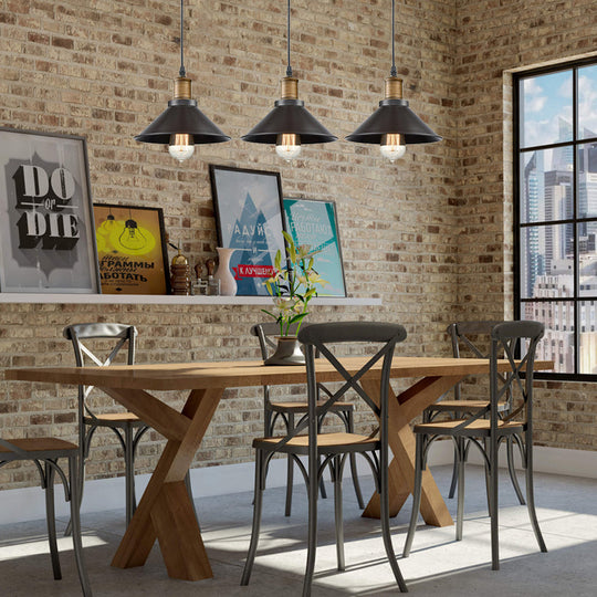 Vintage Metal Restaurant Pendant Light - 3 Pack Cone Shade Black Hanging Ceiling