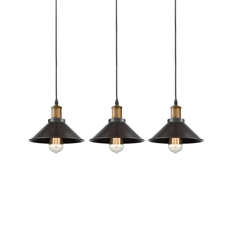 Vintage Metal Pendant Lights - Set of 3 Cone Shades for Restaurants/Ceiling Hanging, Black 1-Light Design