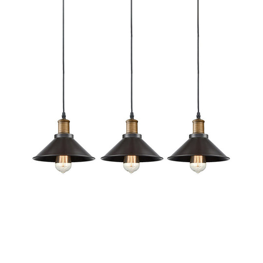 Vintage Metal Pendant Lights - Set of 3 Cone Shades for Restaurants/Ceiling Hanging, Black 1-Light Design