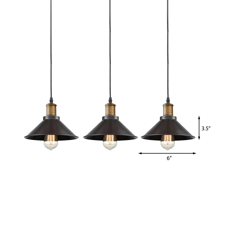 Vintage Metal Pendant Lights - Set of 3 Cone Shades for Restaurants/Ceiling Hanging, Black 1-Light Design
