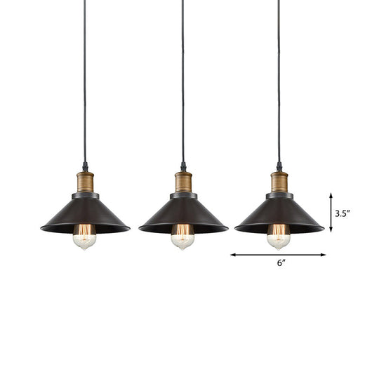 Vintage Metal Restaurant Pendant Light - 3 Pack Cone Shade Black Hanging Ceiling