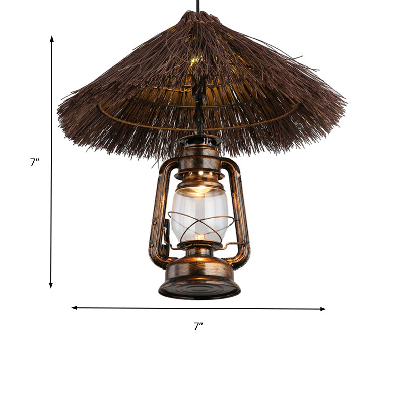 Rustic Rattan Pendant Light With Lantern Shade - Hand-Woven Ideal For Dining Room