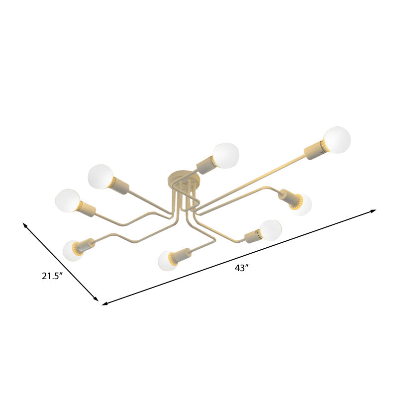 Vintage Metallic Semi Flush Light with Sputnik Design in Antique Brass/Black - Exposed Ceiling Flush Mount, 4/6-Light