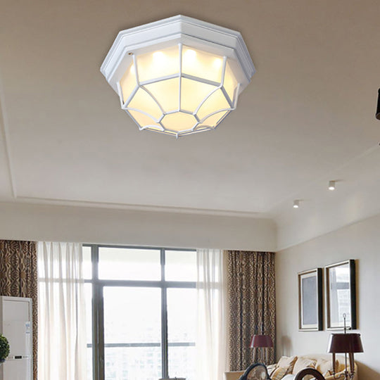 White Geometric Flush Ceiling Mount Light Fixture - Industrial Frosted Glass For Bedroom (9.5/10