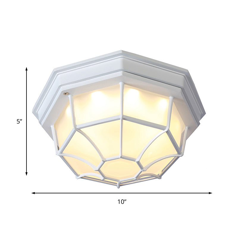 White Geometric Flush Ceiling Mount Light Fixture - Industrial Frosted Glass for Bedroom (9.5"/10" Wide)