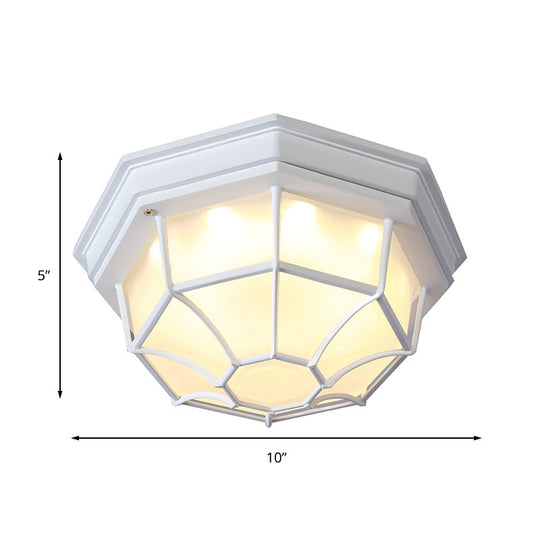 White Geometric Flush Ceiling Mount Light Fixture - Industrial Frosted Glass for Bedroom (9.5"/10" Wide)