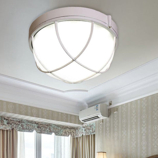 White Geometric Flush Ceiling Mount Light Fixture - Industrial Frosted Glass for Bedroom (9.5"/10" Wide)