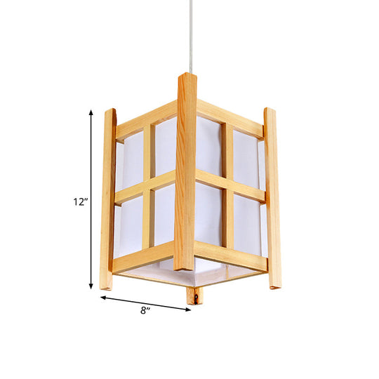 Asian Wooden Pendant Light With Paper Shade For Restaurant