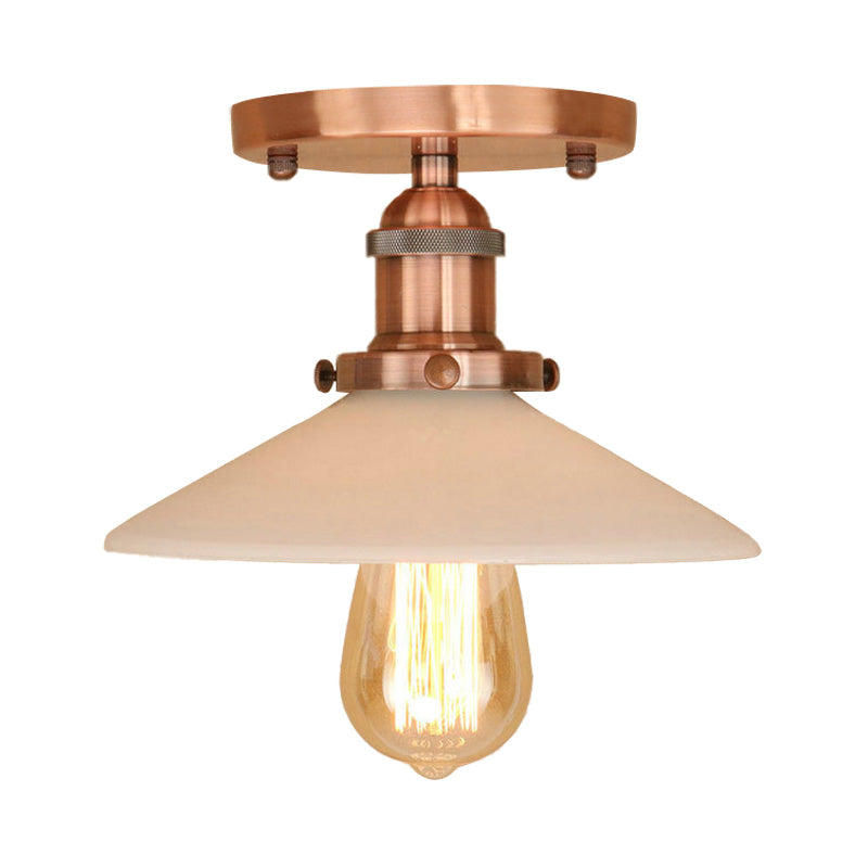 Vintage Style Metal Semi-Flush Mount Ceiling Light with Conical Shape - 1 Light Fixture in Bronze/Brass Finish