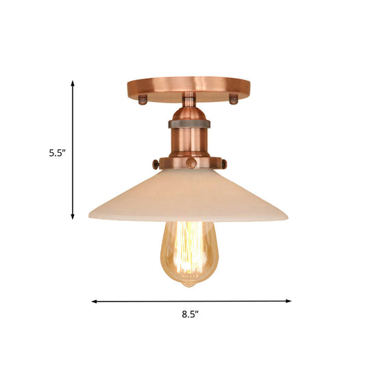 Vintage Style Metal Semi-Flush Mount Ceiling Light with Conical Shape - 1 Light Fixture in Bronze/Brass Finish