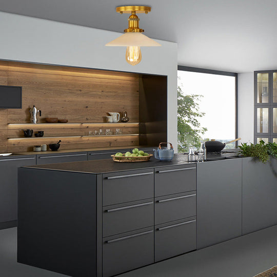 Vintage Style Metal Semi-Flush Mount Ceiling Light with Conical Shape - 1 Light Fixture in Bronze/Brass Finish