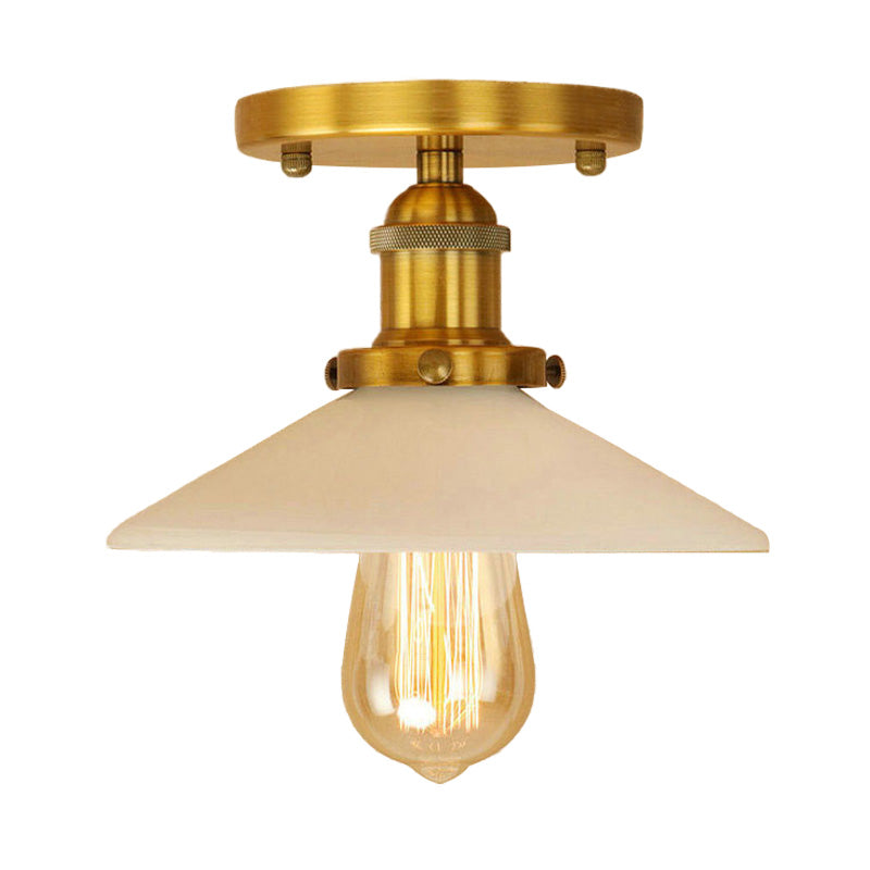 Vintage Style Metal Semi-Flush Mount Ceiling Light with Conical Shape - 1 Light Fixture in Bronze/Brass Finish