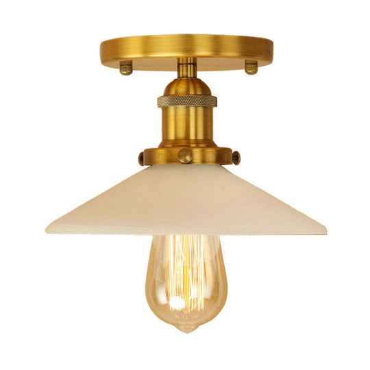 Vintage Style Metal Semi-Flush Mount Ceiling Light with Conical Shape - 1 Light Fixture in Bronze/Brass Finish