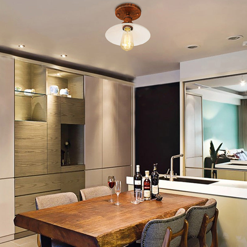 Vintage Style Metal Semi-Flush Mount Ceiling Light with Conical Shape - 1 Light Fixture in Bronze/Brass Finish