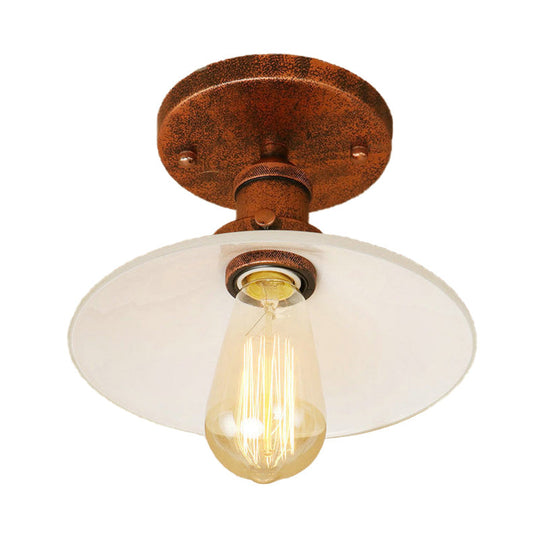 Vintage Style Metal Semi-Flush Mount Ceiling Light with Conical Shape - 1 Light Fixture in Bronze/Brass Finish