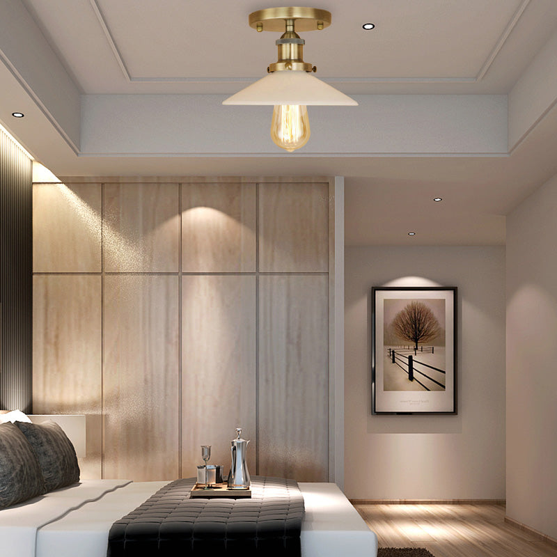 Vintage Style Metal Semi-Flush Mount Ceiling Light with Conical Shape - 1 Light Fixture in Bronze/Brass Finish