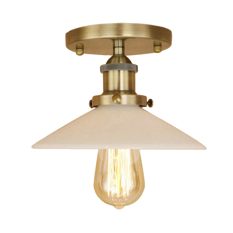 Vintage Style Metal Semi-Flush Mount Ceiling Light with Conical Shape - 1 Light Fixture in Bronze/Brass Finish