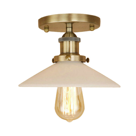 Vintage Style Metal Semi-Flush Mount Ceiling Light with Conical Shape - 1 Light Fixture in Bronze/Brass Finish