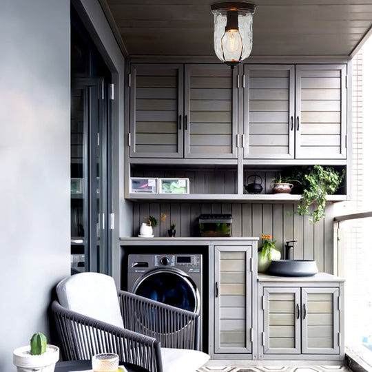 Industrial Black Clear Glass Ceiling Mount Light Fixture for Dining Room - 6"/8" Wide