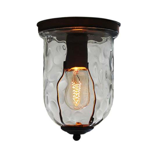 Industrial Black Clear Glass Ceiling Mount Light Fixture for Dining Room - 6"/8" Wide