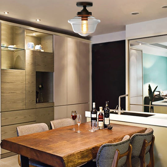 Industrial Black Clear Glass Ceiling Mount Light Fixture for Dining Room - 6"/8" Wide