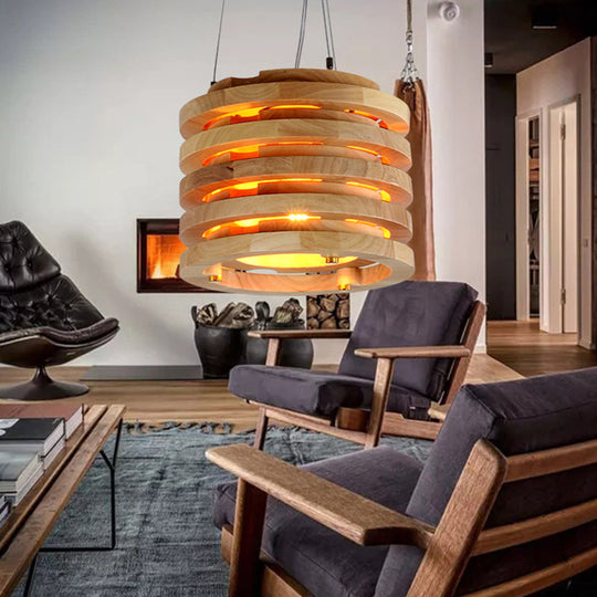 Modern 10"/16" Wide Wooden Hanging Light Pendant in Natural Wood for Living Room