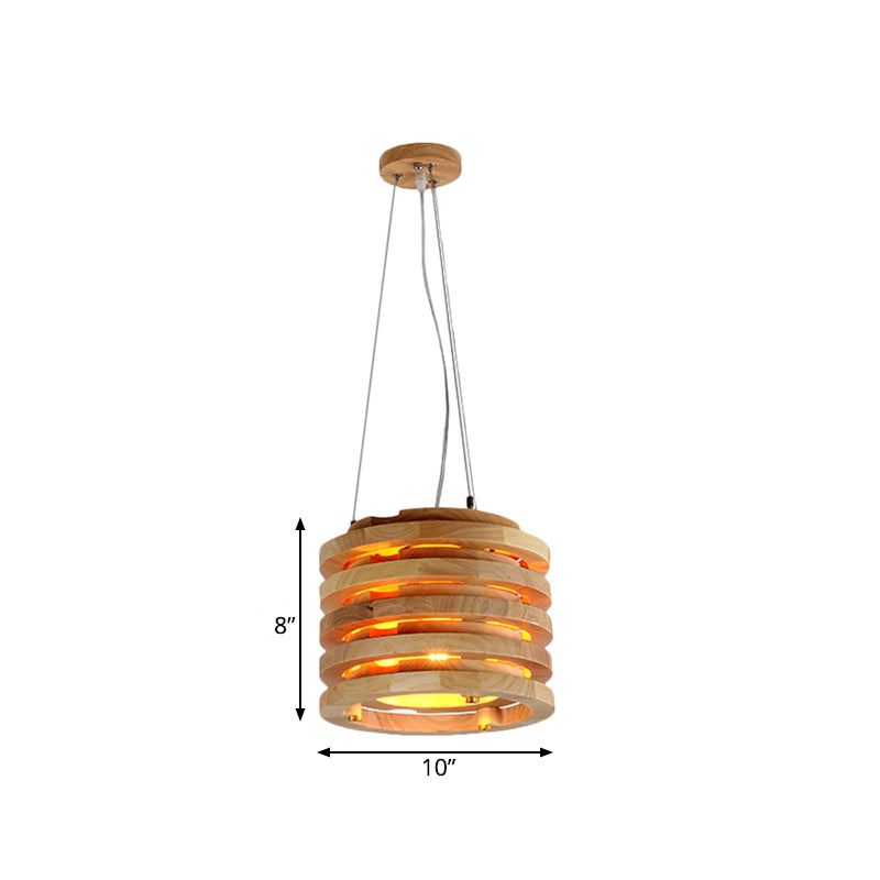 Contemporary Wooden Cylindrical Hanging Light - 10/16 Wide Natural Wood Ideal For Living Room