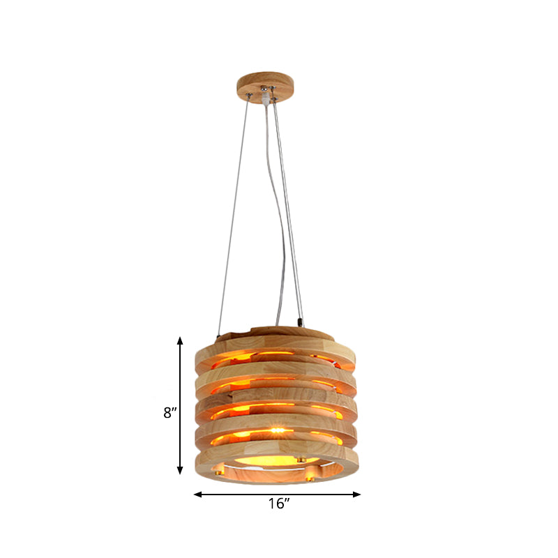 Modern 10"/16" Wide Wooden Hanging Light Pendant in Natural Wood for Living Room