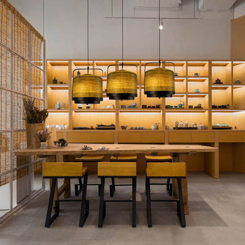 Modern 1-Light Cylindrical Pendant Lamp In White/Red/Green Fabric For Dining Room Green