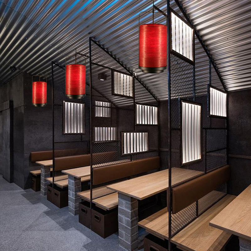 Modern 1-Light Cylindrical Pendant Lamp In White/Red/Green Fabric For Dining Room Red