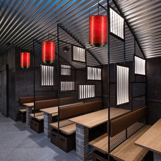 Modern 1-Light Cylindrical Pendant Lamp In White/Red/Green Fabric For Dining Room Red