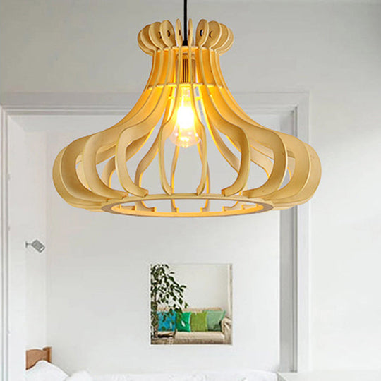 Modern Onion-Shaped Pendant Wood 1-Light Hanging Lamp - Beige