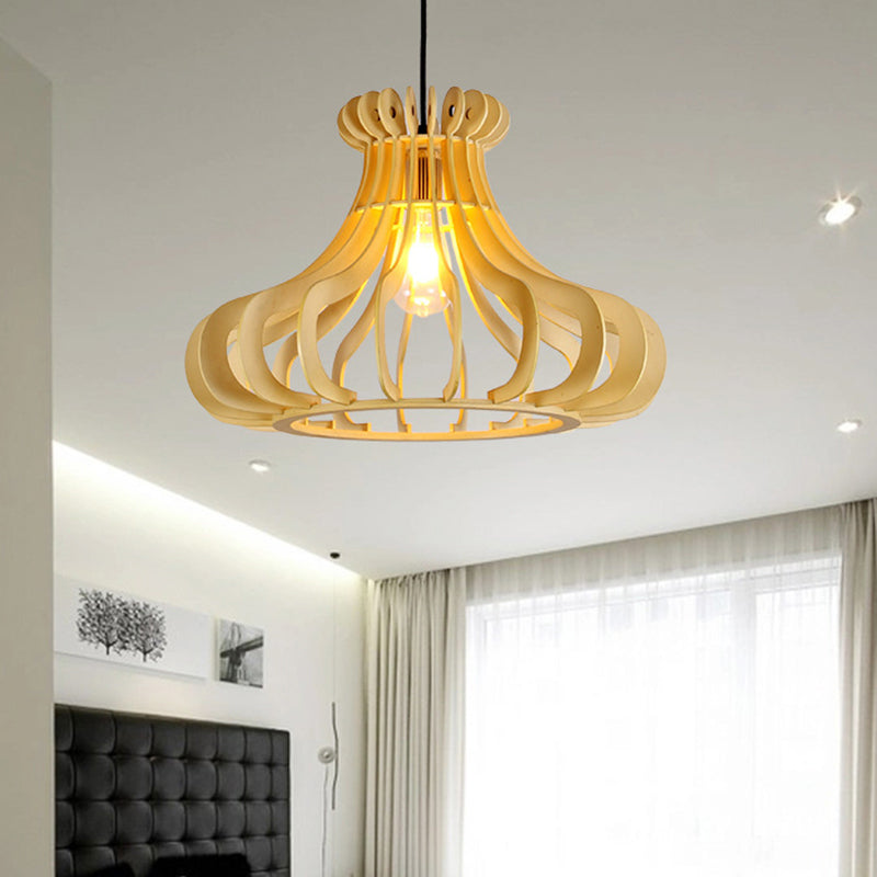 Modern Onion Pendant Lamp: Wood & Beige for Stylish Bedroom Lighting