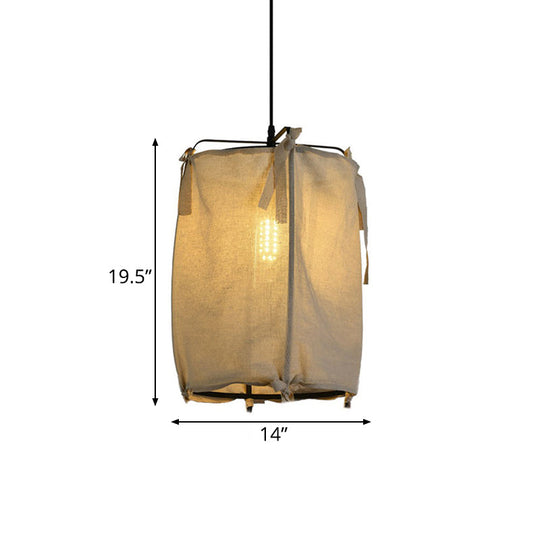 Modern Fabric Shade Lantern Pendant Lighting - 12/14/16 Wide 1-Light White Hanging Lamp For