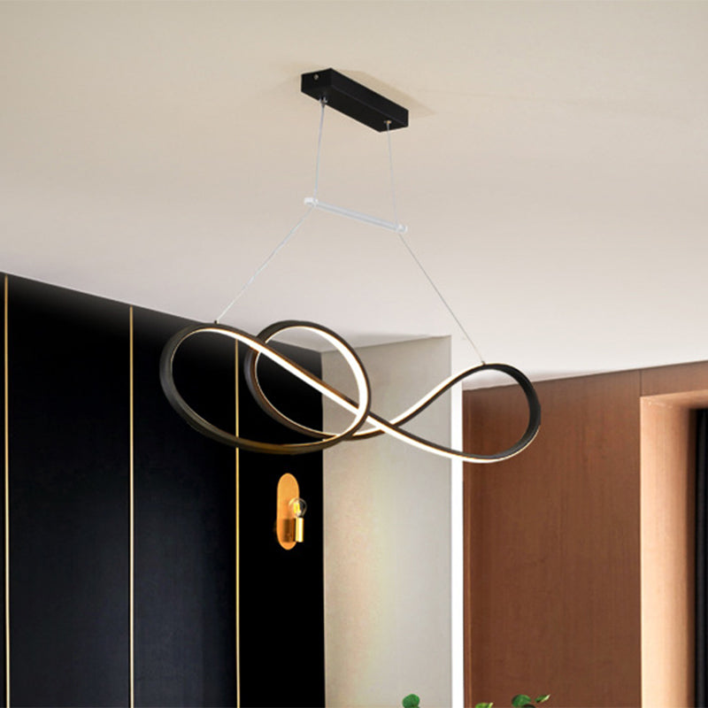 Lustre suspendu en métal torsadé de style nordique - Noir/blanc/or - LED - Éclairage de salle à manger - Lumière chaude/blanche