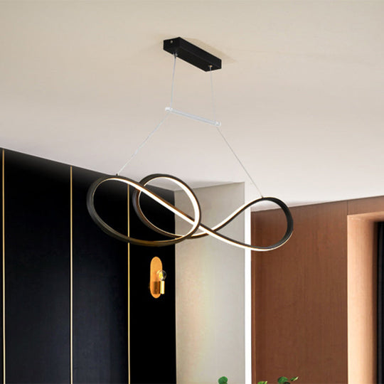 Lustre suspendu en métal torsadé de style nordique - Noir/blanc/or - LED - Éclairage de salle à manger - Lumière chaude/blanche