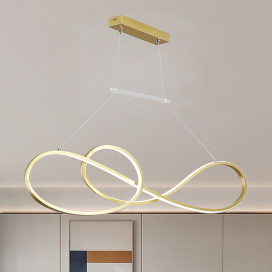 Lustre suspendu en métal torsadé de style nordique - Noir/blanc/or - LED - Éclairage de salle à manger - Lumière chaude/blanche