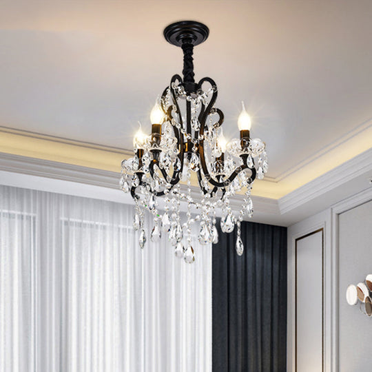 Modern Black Bedroom Chandelier - 4/5 Light Crystal Stands - Swag Hanging Ceiling Fixture